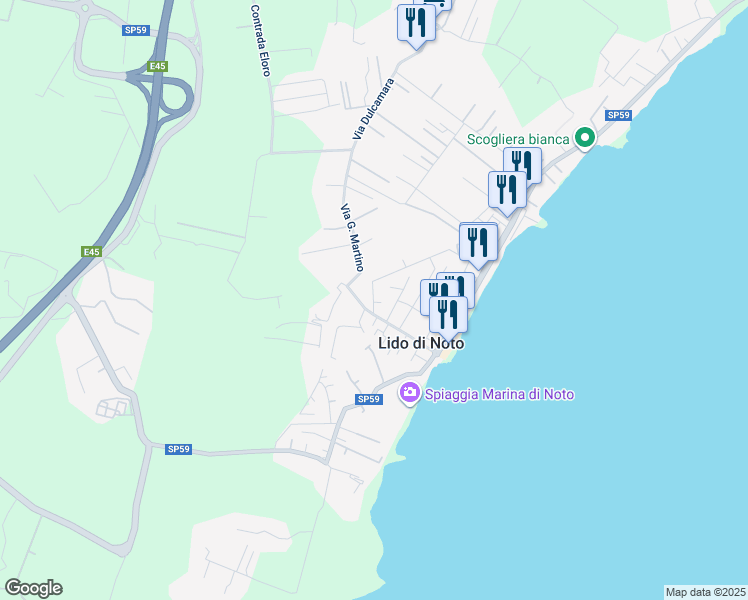 map of restaurants, bars, coffee shops, grocery stores, and more near 68 Via C. di Lorenzo Borgia in Lido di Noto