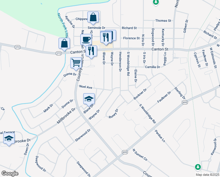 map of restaurants, bars, coffee shops, grocery stores, and more near 401 Wayne Drive in Hopkinsville