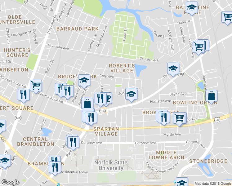 map of restaurants, bars, coffee shops, grocery stores, and more near 1273 Herbert Collins Way in Norfolk