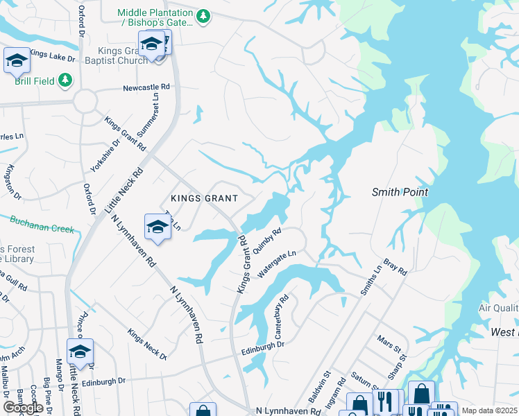 map of restaurants, bars, coffee shops, grocery stores, and more near 3113 Winchester Lane in Virginia Beach