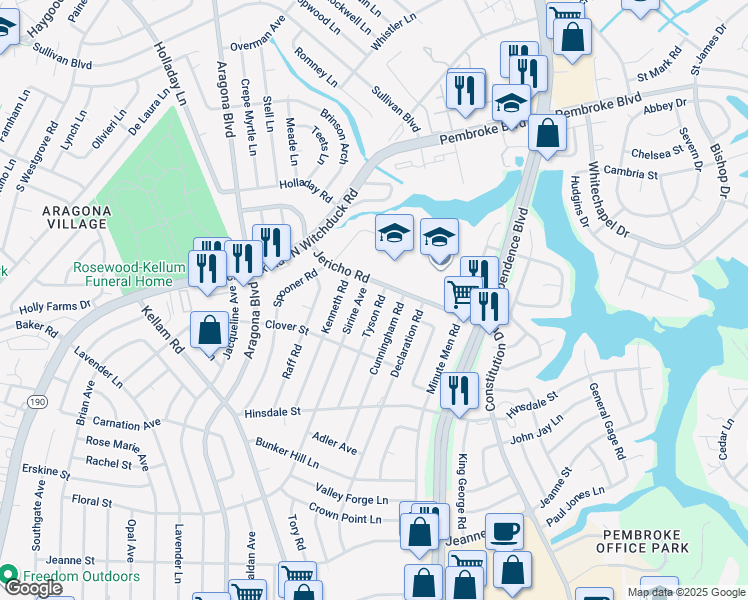 map of restaurants, bars, coffee shops, grocery stores, and more near 669 Tyson Road in Virginia Beach