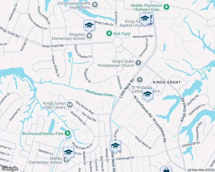 map of restaurants, bars, coffee shops, grocery stores, and more near 605 Runnymede Court in Virginia Beach