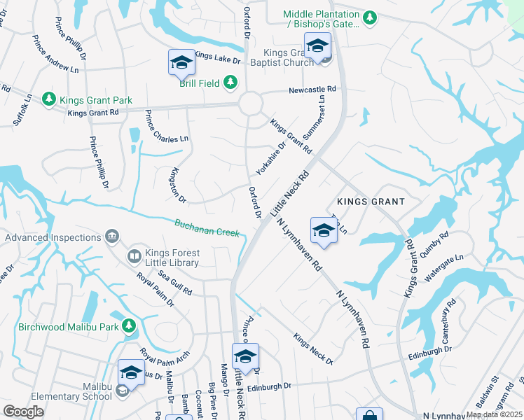 map of restaurants, bars, coffee shops, grocery stores, and more near 710 Oxford Drive in Virginia Beach