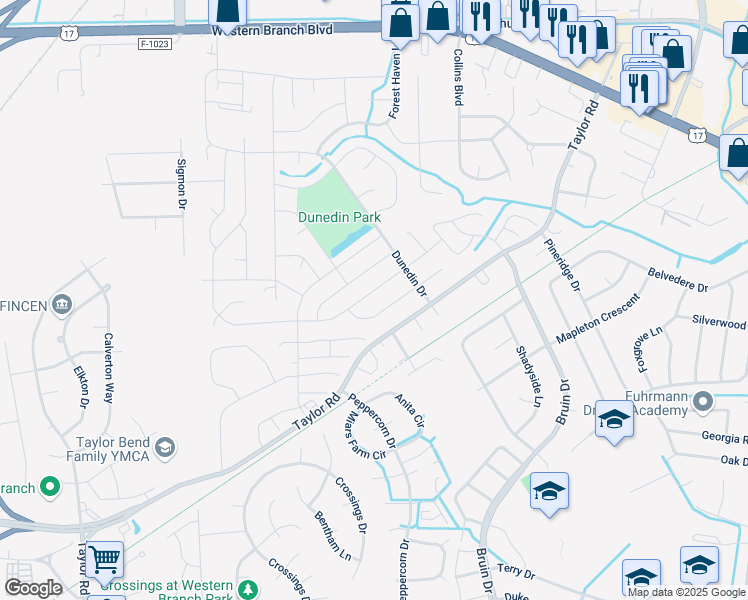 map of restaurants, bars, coffee shops, grocery stores, and more near 3125 Woodbaugh Drive in Chesapeake