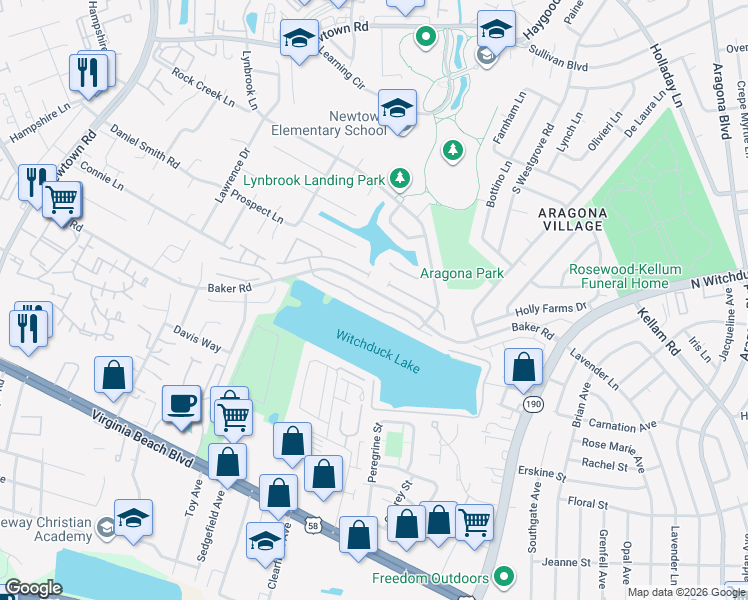 map of restaurants, bars, coffee shops, grocery stores, and more near 5508 Bulls Bay Drive in Virginia Beach