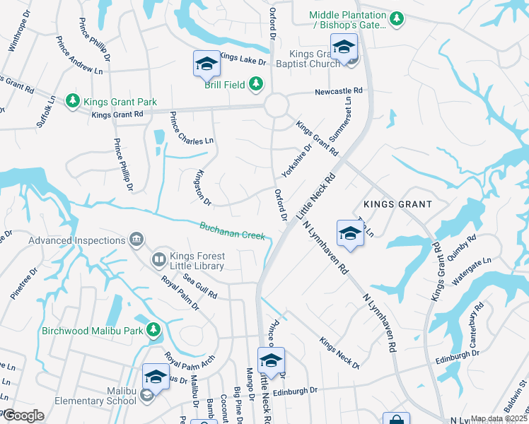 map of restaurants, bars, coffee shops, grocery stores, and more near 604 Runnymede Court in Virginia Beach