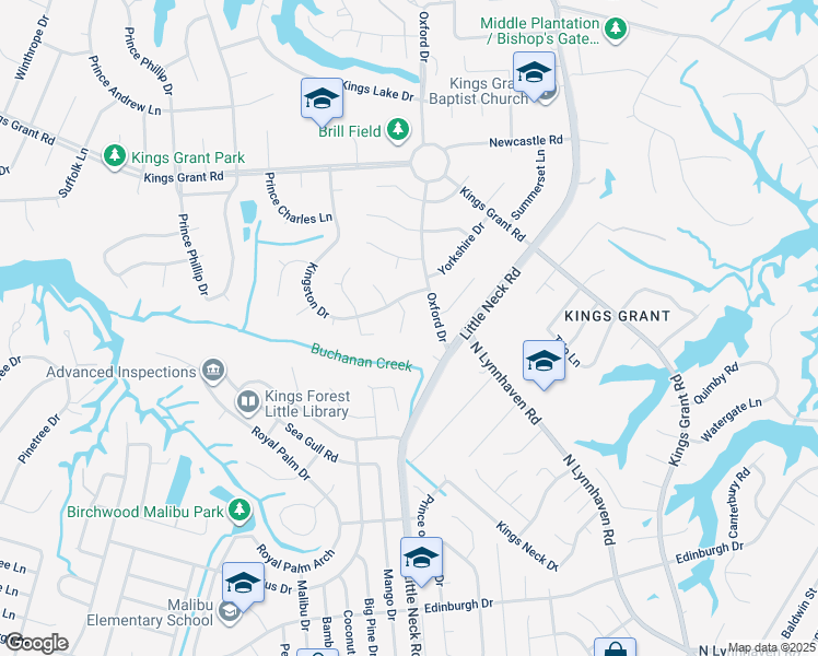 map of restaurants, bars, coffee shops, grocery stores, and more near 604 Runnymede Court in Virginia Beach