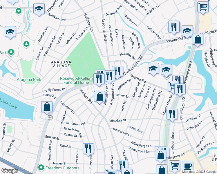 map of restaurants, bars, coffee shops, grocery stores, and more near 656 Jacqueline Avenue in Virginia Beach