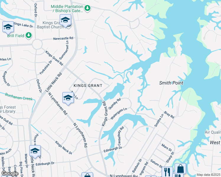map of restaurants, bars, coffee shops, grocery stores, and more near 3113 Winchester Lane in Virginia Beach