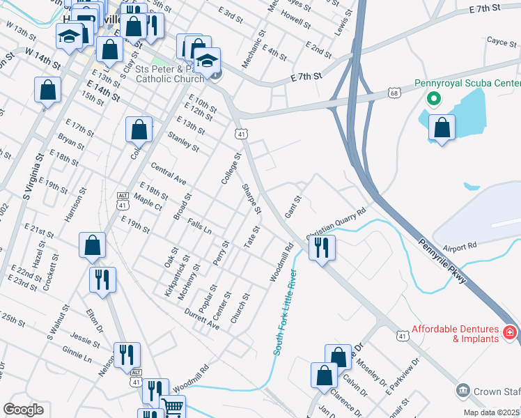 map of restaurants, bars, coffee shops, grocery stores, and more near 1600-1698 Cedar Ave in Hopkinsville