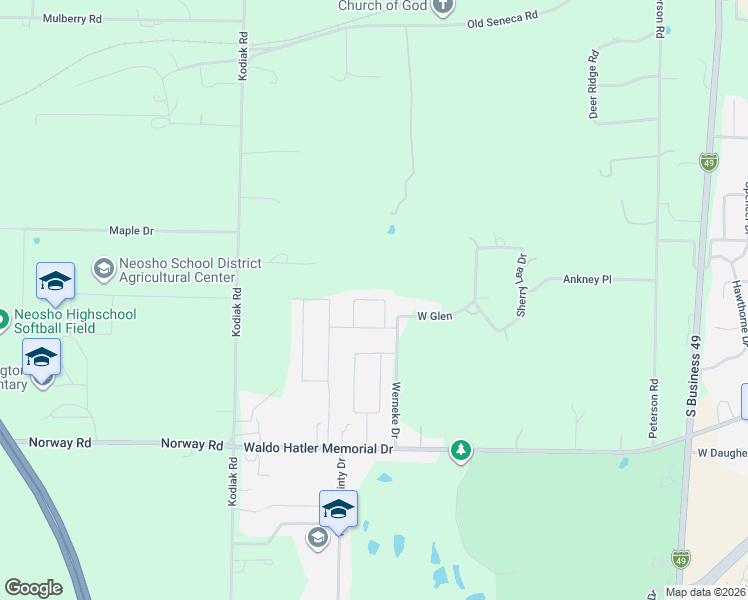 map of restaurants, bars, coffee shops, grocery stores, and more near 2100-2298 Timber Crest in Neosho