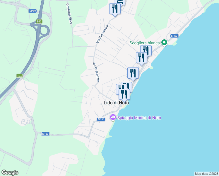map of restaurants, bars, coffee shops, grocery stores, and more near 14 Via C. Terranova in Lido di Noto