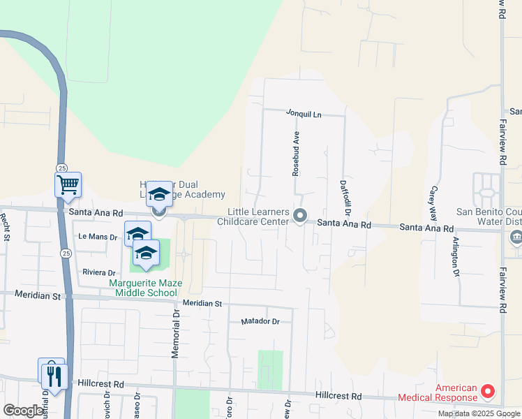 map of restaurants, bars, coffee shops, grocery stores, and more near 135 Kane Drive in Hollister