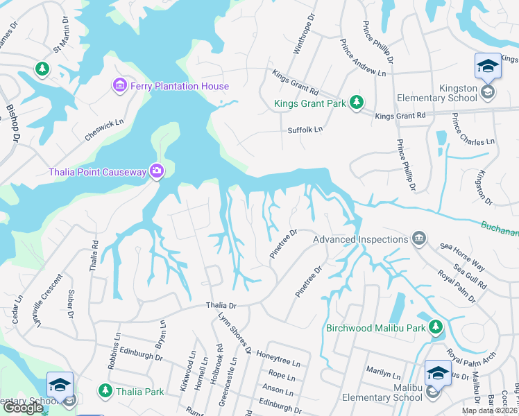 map of restaurants, bars, coffee shops, grocery stores, and more near 652 Piney Point Road in Virginia Beach