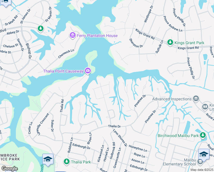 map of restaurants, bars, coffee shops, grocery stores, and more near 616 East Lynn Shores Circle in Virginia Beach
