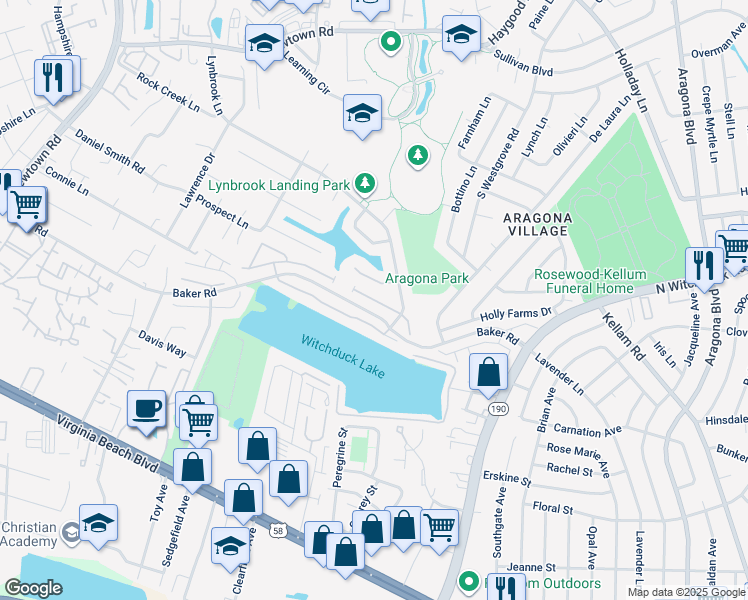 map of restaurants, bars, coffee shops, grocery stores, and more near 5457 Kiawah Court in Virginia Beach
