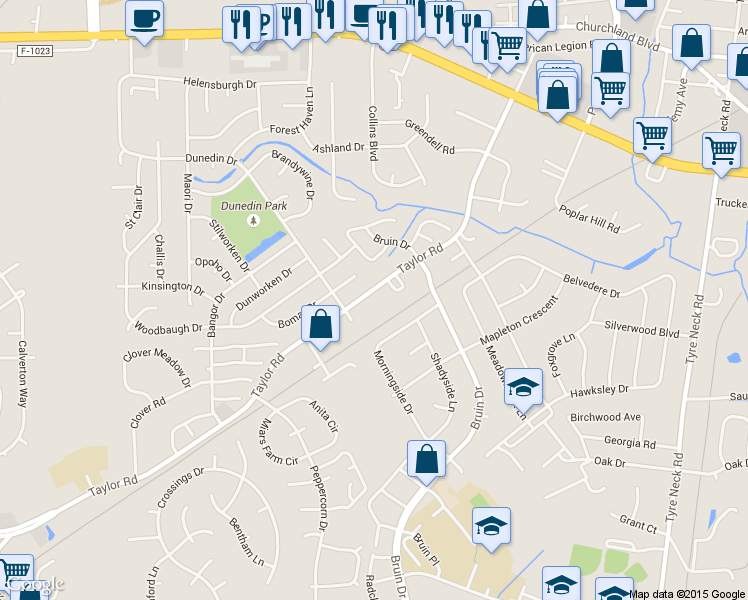 map of restaurants, bars, coffee shops, grocery stores, and more near 4261 Taylor Road in Chesapeake