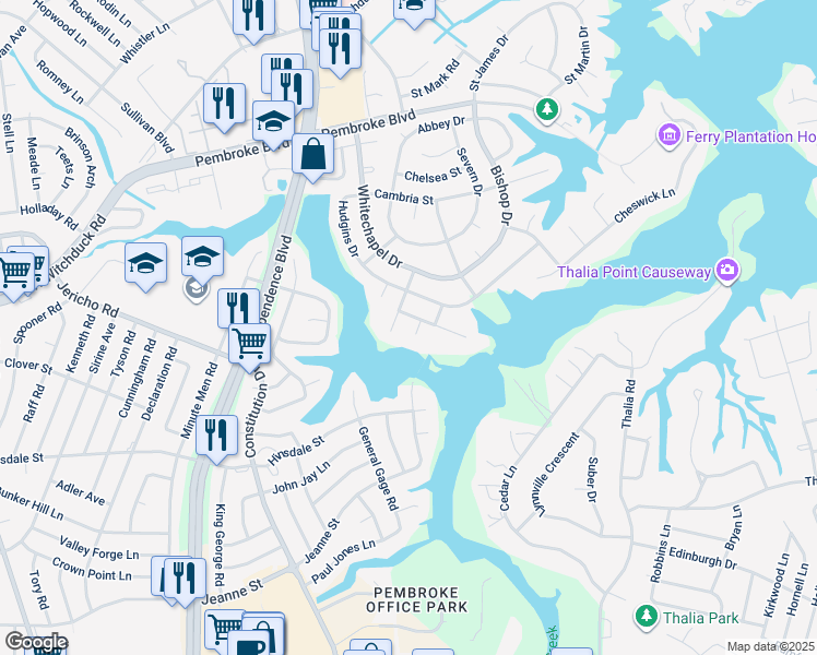 map of restaurants, bars, coffee shops, grocery stores, and more near 609 Sheffield Court in Virginia Beach