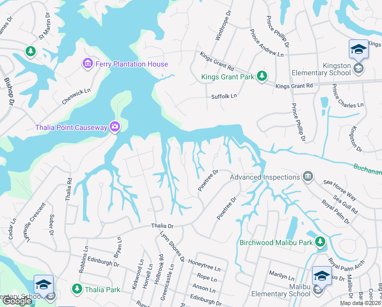 map of restaurants, bars, coffee shops, grocery stores, and more near 652 Piney Point Road in Virginia Beach