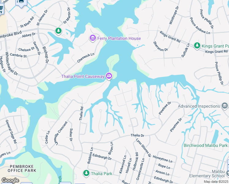 map of restaurants, bars, coffee shops, grocery stores, and more near 633 West Lynn Shores Circle in Virginia Beach