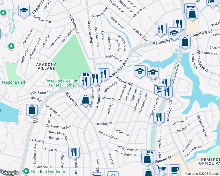map of restaurants, bars, coffee shops, grocery stores, and more near 682 Spooner Road in Virginia Beach