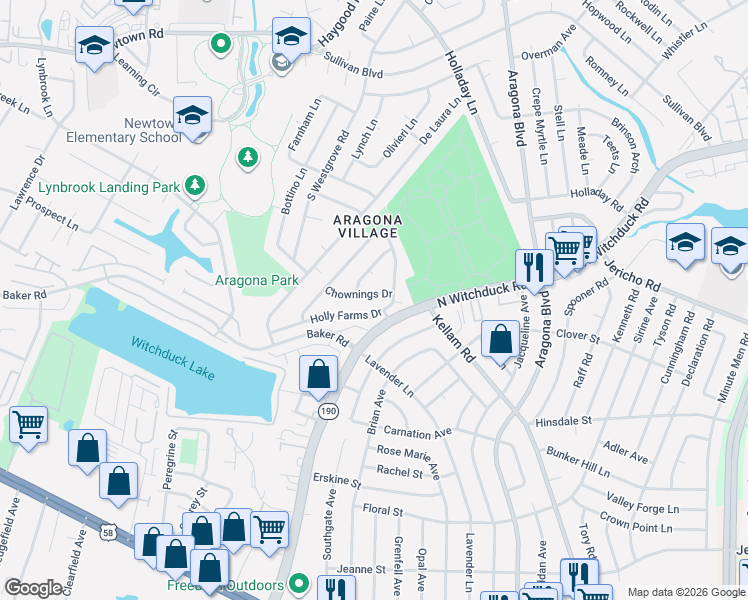 map of restaurants, bars, coffee shops, grocery stores, and more near 509 Chownings Drive in Virginia Beach