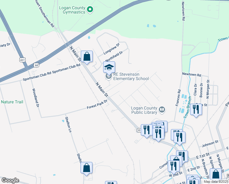 map of restaurants, bars, coffee shops, grocery stores, and more near 808 North Main Street in Russellville