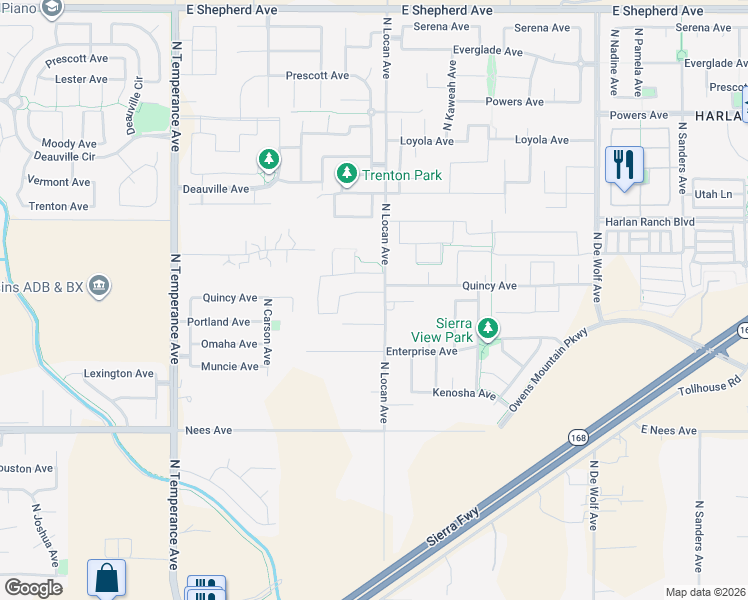 map of restaurants, bars, coffee shops, grocery stores, and more near 2952 Quincy Avenue in Clovis