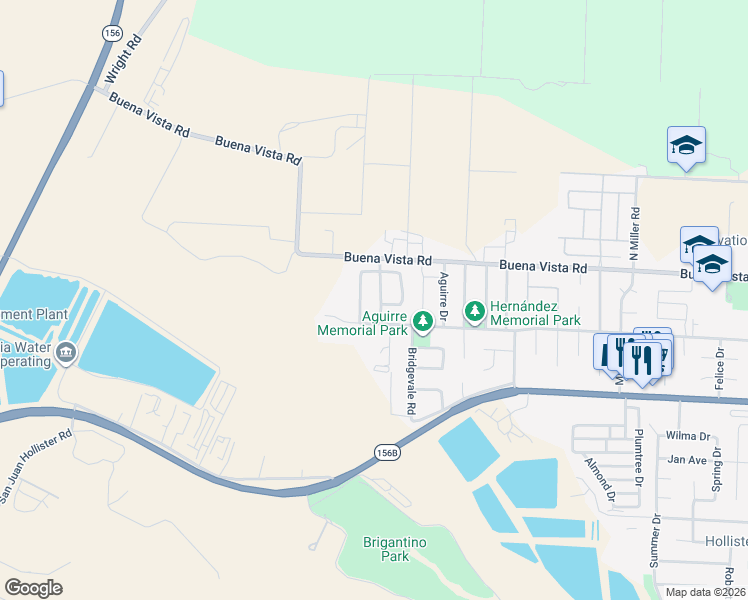 map of restaurants, bars, coffee shops, grocery stores, and more near 120 Marguerite Drive in Hollister