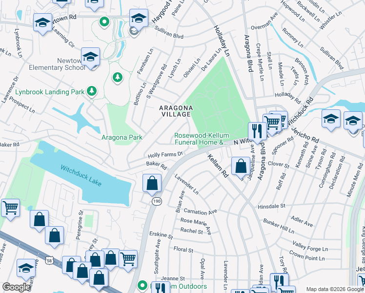 map of restaurants, bars, coffee shops, grocery stores, and more near 509 Chownings Drive in Virginia Beach