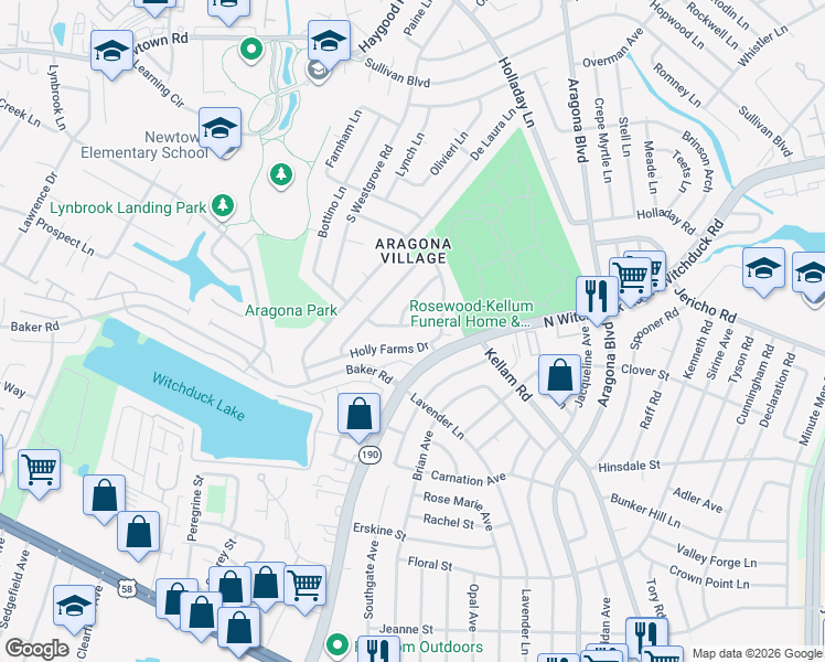 map of restaurants, bars, coffee shops, grocery stores, and more near 509 Chownings Drive in Virginia Beach