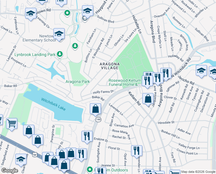 map of restaurants, bars, coffee shops, grocery stores, and more near 509 Chownings Drive in Virginia Beach