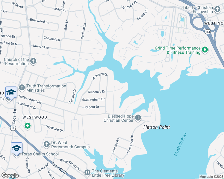 map of restaurants, bars, coffee shops, grocery stores, and more near 4412 Carlton Court in Portsmouth