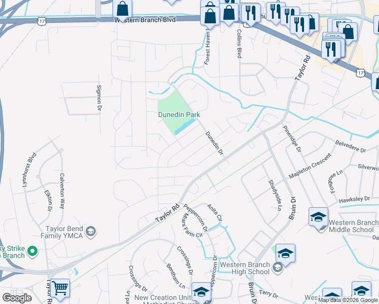 map of restaurants, bars, coffee shops, grocery stores, and more near 3125 Woodbaugh Drive in Chesapeake