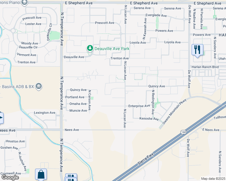 map of restaurants, bars, coffee shops, grocery stores, and more near 2952 Quincy Avenue in Clovis