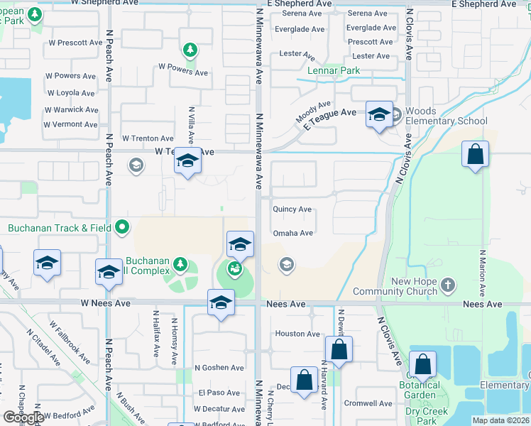 map of restaurants, bars, coffee shops, grocery stores, and more near 1464 North Cherry Lane in Clovis