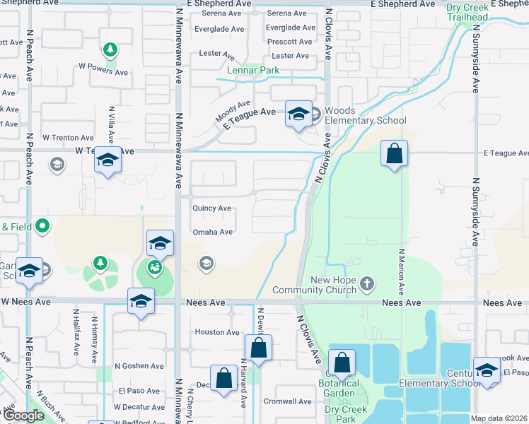 map of restaurants, bars, coffee shops, grocery stores, and more near 519 Portland Avenue in Clovis