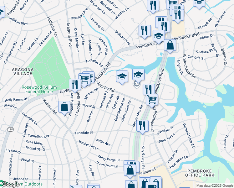 map of restaurants, bars, coffee shops, grocery stores, and more near 677 Tyson Road in Virginia Beach