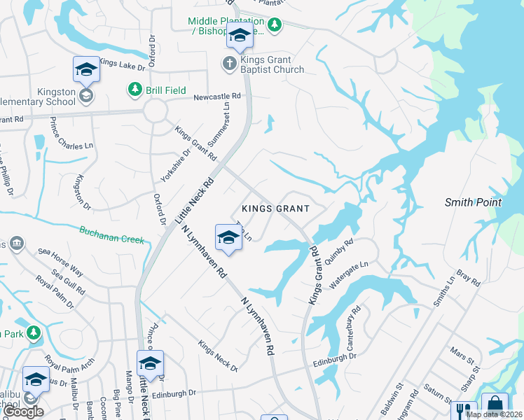 map of restaurants, bars, coffee shops, grocery stores, and more near 3305 Belmont Court in Virginia Beach