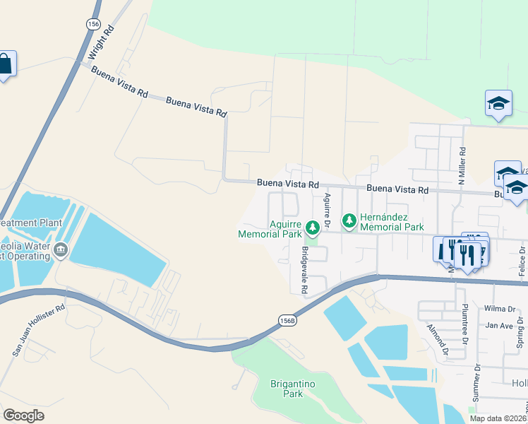 map of restaurants, bars, coffee shops, grocery stores, and more near 120 Marguerite Drive in Hollister