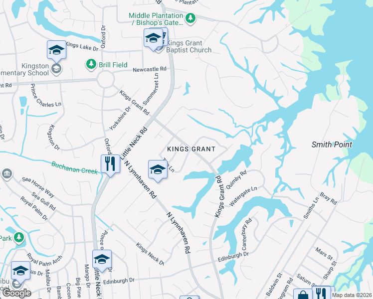 map of restaurants, bars, coffee shops, grocery stores, and more near 3305 Belmont Court in Virginia Beach