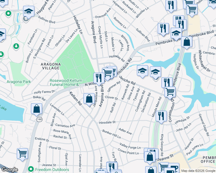 map of restaurants, bars, coffee shops, grocery stores, and more near 682 Spooner Road in Virginia Beach