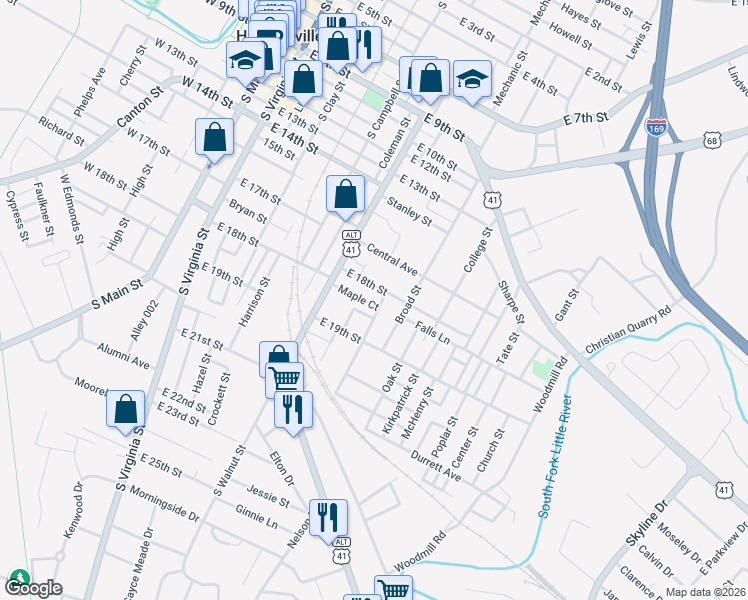 map of restaurants, bars, coffee shops, grocery stores, and more near 1801-1813 Maplewood St in Hopkinsville