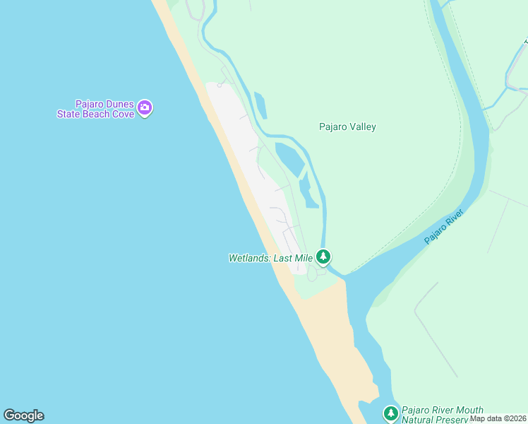 map of restaurants, bars, coffee shops, grocery stores, and more near 45 Shearwater Lane in Watsonville