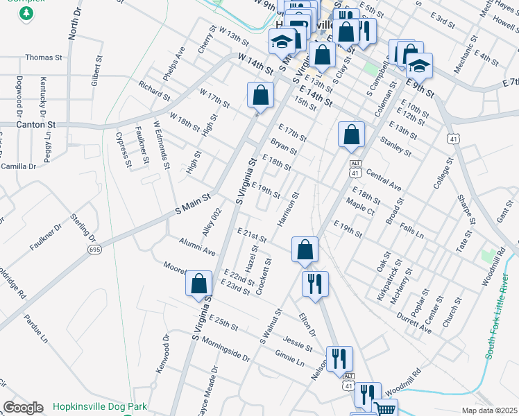 map of restaurants, bars, coffee shops, grocery stores, and more near 1918 Kirkman Square in Hopkinsville