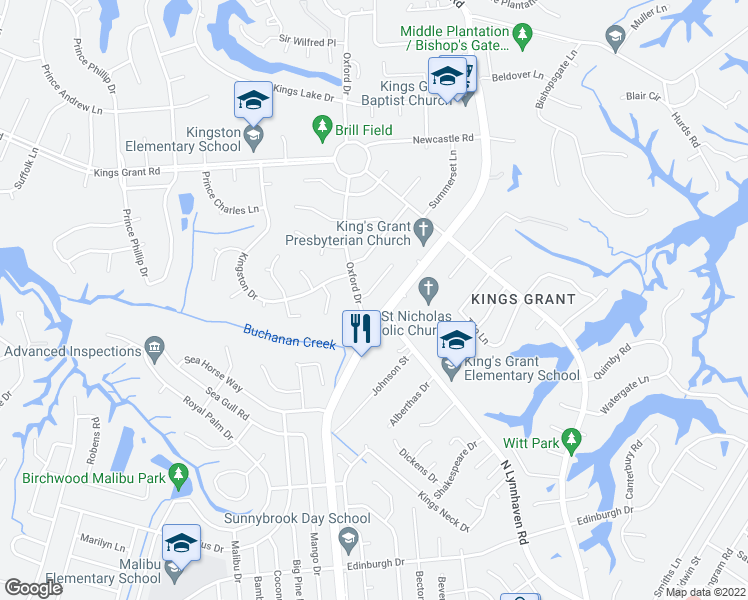 map of restaurants, bars, coffee shops, grocery stores, and more near 710 Oxford Drive in Virginia Beach