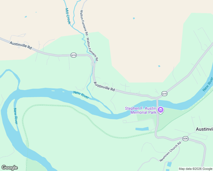 map of restaurants, bars, coffee shops, grocery stores, and more near Austinville Road in Austinville