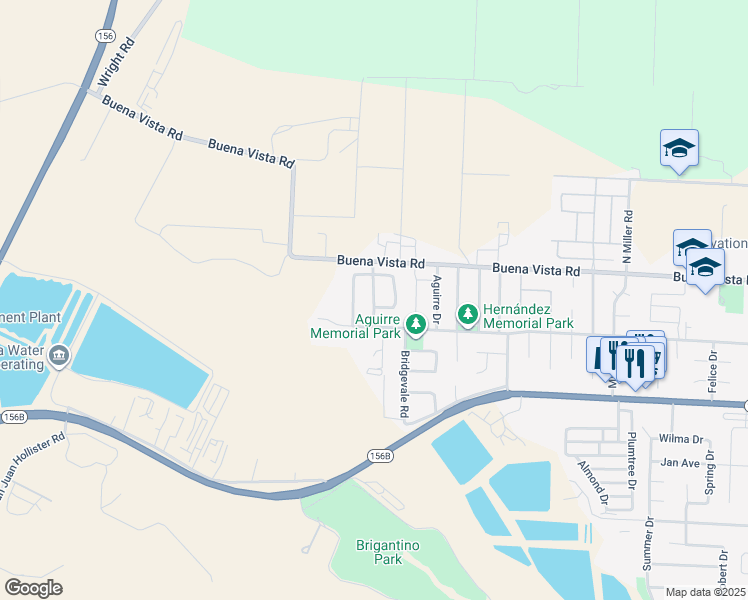 map of restaurants, bars, coffee shops, grocery stores, and more near 120 Charlie Drive in Hollister