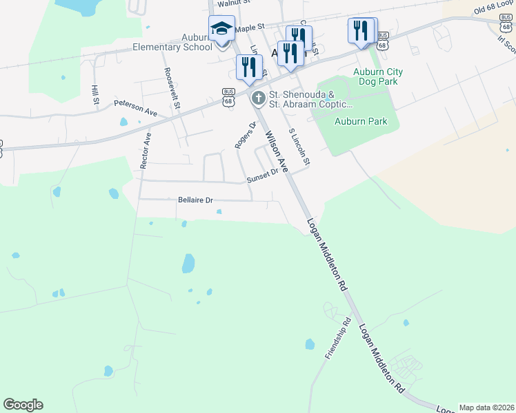 map of restaurants, bars, coffee shops, grocery stores, and more near 223-341 Bellaire Drive in Auburn