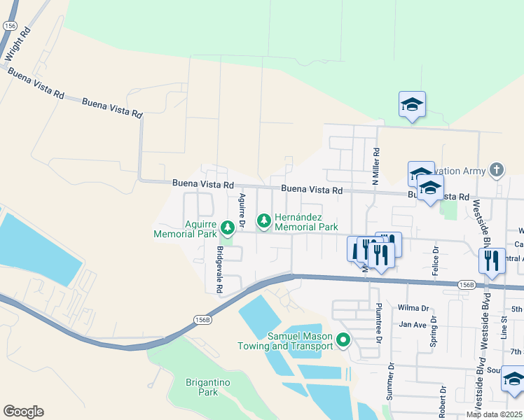 map of restaurants, bars, coffee shops, grocery stores, and more near 251 Ranchito Drive in Hollister